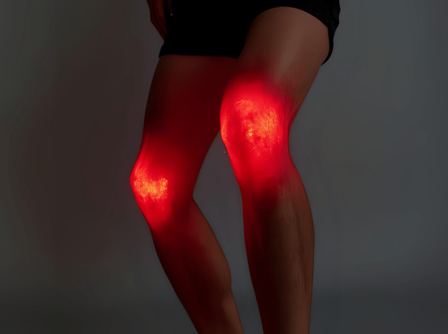 glowing red inflammation in both human knees